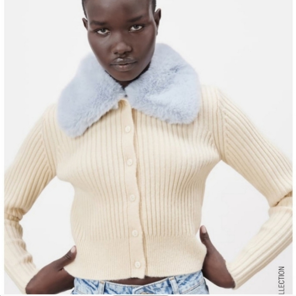 Zara Faux Fur Lapel Collar Knit Cardigan - Picture 14 of 16
